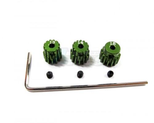 GPM Racing Team Losi Mini-Baja Aluminum Motor Gear (13, 14, 15t) With Hex Wrench - 1set Green