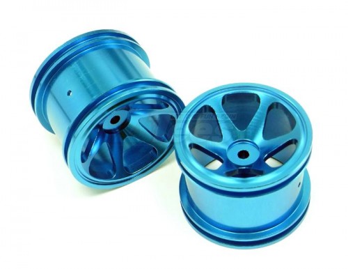 GPM Racing Team Losi Mini-T Aluminum Front 3D Dent Surface Wheels 6 Spokes Front Pair Blue