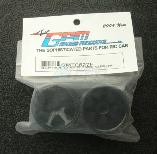 GPM Racing Team Losi Mini-T Aluminum Front 3D Dent Surface Wheels 6 Spokes Front Pair Black