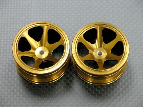 GPM Racing Team Losi Mini Desert Truck Aluminum Front Narrow 3D Sinkage Rims (6 Poles) 1 Pair Golden Black