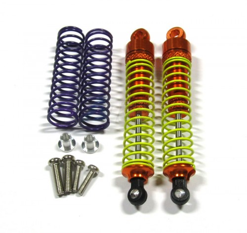 GPM Racing Team Losi Mini-T Aluminum Rear Adjustable Spring Damper (60mm) With Spare Springs & Collars & Screws - 1pr Set Orange