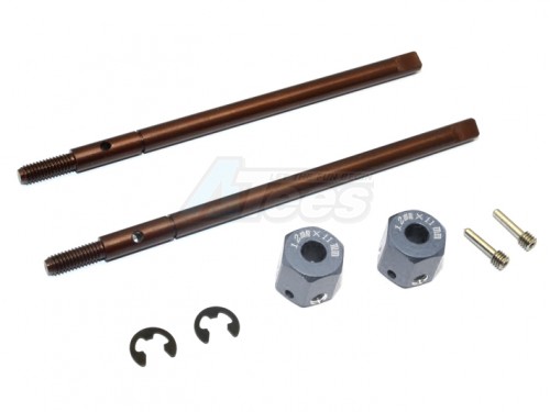 GPM Racing Gmade Sawback Spring Steel Rear Drive Shaft (L98MM R102MM) With 11MM Hex Adapter For 5MM Wider- 2Pcs Set Gun Metal