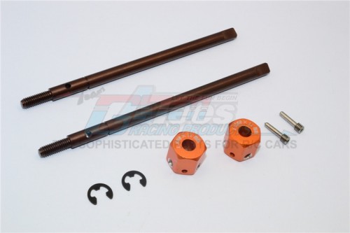 GPM Racing Gmade Sawback Spring Steel Rear Drive Shaft (L98MM R102MM) With 11MM Hex Adapter For 5MM Wider - 2Pcs Set Orange