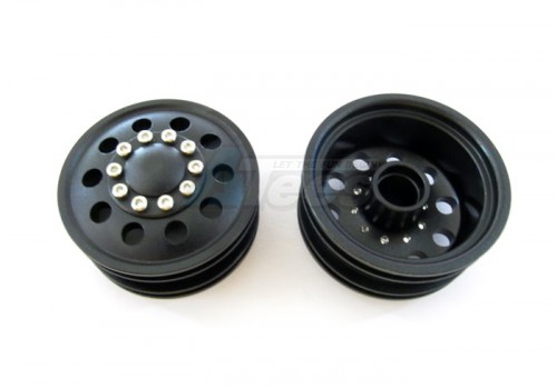 GPM Racing Tamiya 1/14 Truck (1838LS) Aluminum Front Wheel (10holes) - 1pr Black