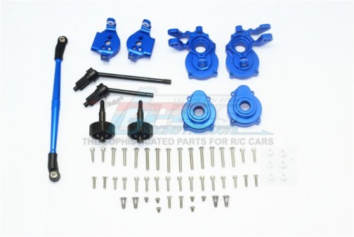 GPM Racing Traxxas TRX-4 Aluminium Front C-Hubs + Knuckle Arms + Spindle Gear + CVD + Steering Link - 61Pcs Set Blue