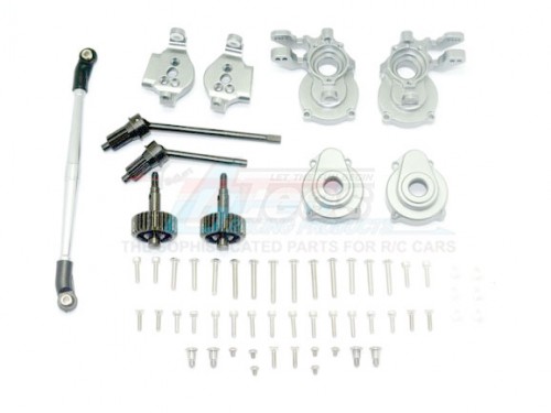 GPM Racing Traxxas TRX-4 Aluminium Front C-Hubs + Knuckle Arms + Spindle Gear + CVD + Steering Link - 61Pcs Set Silver