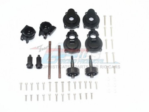 GPM Racing Traxxas TRX-4 Aluminium Rear Gear Box Mounts + Knuckle Arms + Spindle Gear + Rear Axle Shaft - 54Pcs Set Black