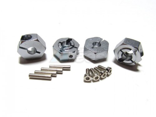 GPM Racing Tamiya TT-01 Aluminum Wheel Hex Drive Adaptor With Pins & Screws 4 Pcs Set Silver