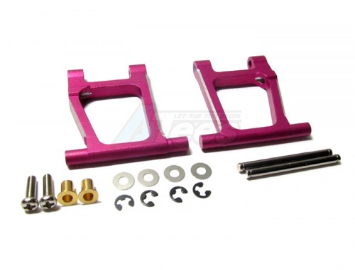 GPM Racing Tamiya TT-01 Aluminum Rear Lower Arm With Shims + Collars + E-Clips + Pins + Screws 1 Pair Set Pink