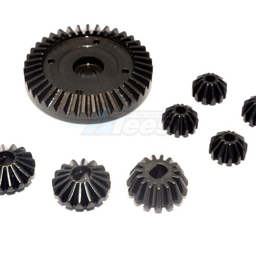 GPM Racing Tamiya TT-02 Steel Ring Gear & Bevel Gear - 8Pcs Set (For TT02 / TT02B) Black
