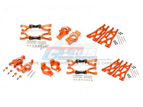 GPM Racing Traxxas XMAXX Aluminium Front&Rear Upper+Lower Arms+Front C Hubs+Front Kncukle Arms Set For X-MAXX - 92Pcs Set Orange