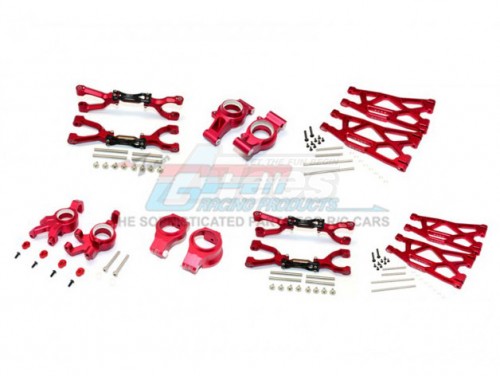 GPM Racing Traxxas XMAXX Aluminium Front&Rear Upper+Lower Arms+Front C Hubs+Front Kncukle Arms Set For X-MAXX - 92Pcs Set Red