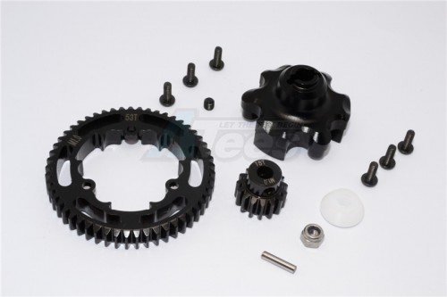 GPM Racing Traxxas XMAXX Aluminium Gear Adapter+Steel Spur Gear 53T+Motor Gear 15T - 1Set Black