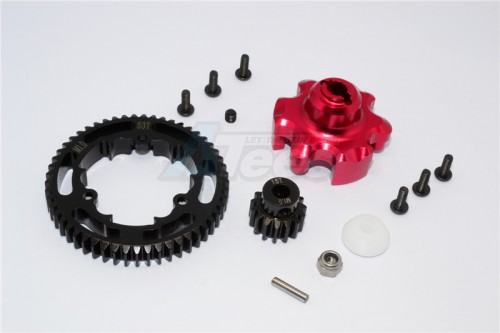GPM Racing Traxxas XMAXX Aluminium Gear Adapter+Steel Spur Gear 53T+Motor Gear 15T - 1Set Red