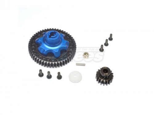 GPM Racing Traxxas XMAXX Aluminium Gear Adapter+Steel Spur Gear 53T+Motor Gear 17T - 1Set Blue