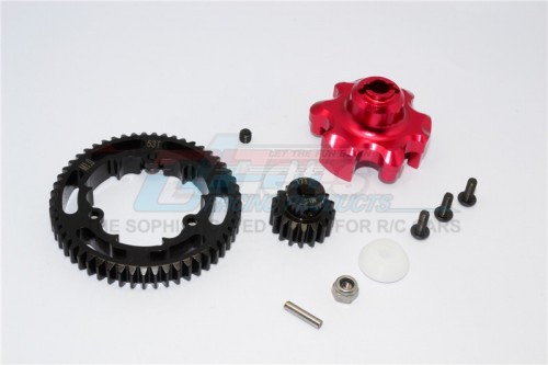 GPM Racing Traxxas XMAXX Aluminium Gear Adapter+Steel Spur Gear 53T+Motor Gear 17T - 1Set Red