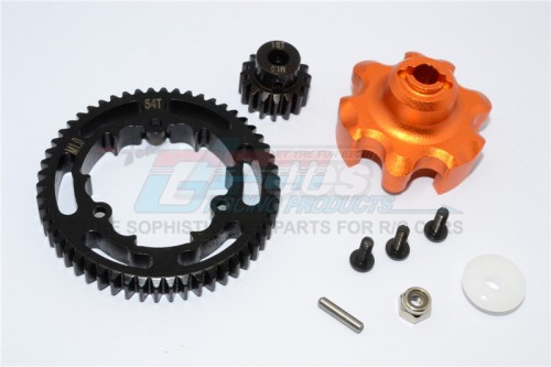GPM Racing Traxxas XMAXX Aluminium Gear Adapter+Steel Spur Gear 54T+Motor Gear 16T - 1Set Orange