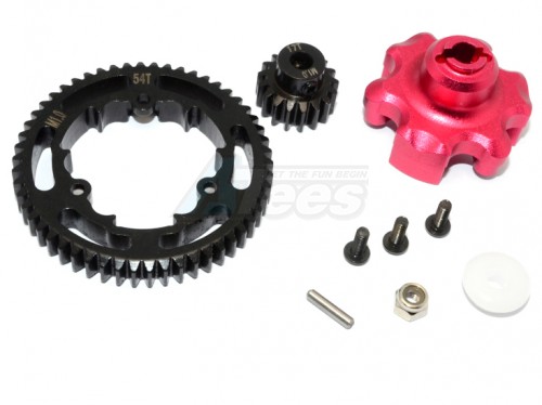 GPM Racing Traxxas XMAXX Aluminium Gear Adapter+Steel Spur Gear 55T+Motor Gear 17T - 1Set Red