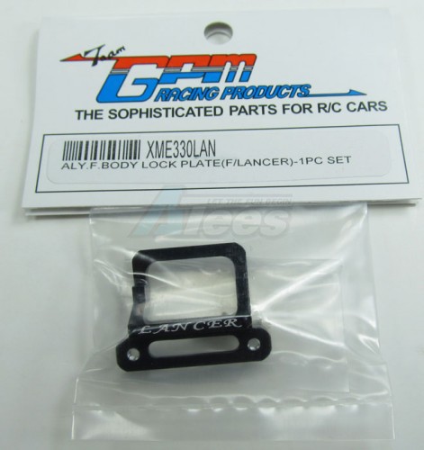 GPM Racing XMods Evolution Touring Aluminum Front Body Lock Plate With Screws (for Lancer) - 1 Piece Set Black