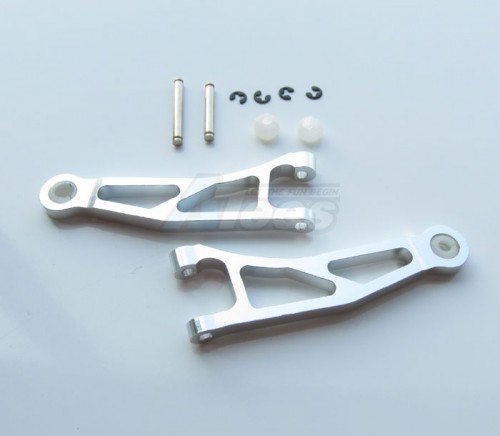 GPM Racing A-Tech XMT4 Aluminum Front Upper Arm With Delrin Balls & Pins & E-clips - 1 Pair Set Silver