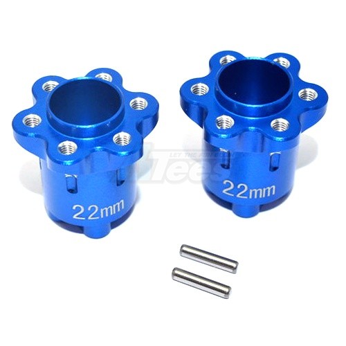 GPM Racing Axial Yeti Aluminium 2.2 Wheel Hub Adapters (22Mm Thickness) - 1Pair Set Blue