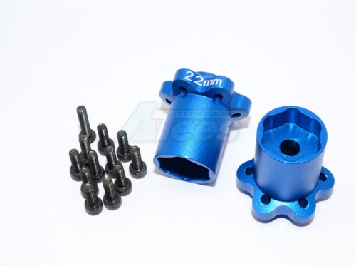 GPM Racing Axial SCX10 Aluminium 2.2 Wheel Hub Adapters (22Mm Thickness) - 1 Pair Set For Yeti EXO Wraith SCX10 Blue