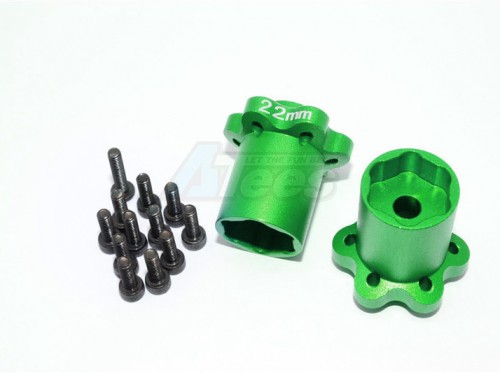 GPM Racing Axial Yeti Aluminium 2.2 Wheel Hub Adapters (22Mm Thickness) - 1 Pair Set For Yeti EXO Wraith SCX10 Green