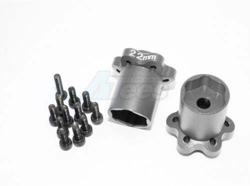 GPM Racing Axial Yeti Aluminium 2.2 Wheel Hub Adapters (22Mm Thickness) - 1 Pair Set For Yeti EXO Wraith SCX10 Gun Metal