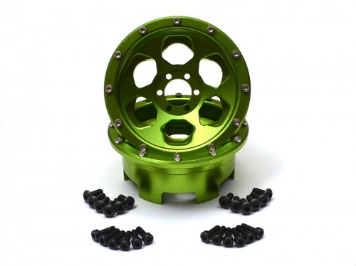 GPM Racing Axial Yeti Aluminium Front/Rear 2.2 Wheels (6 Poles) - 1Pair Set Green