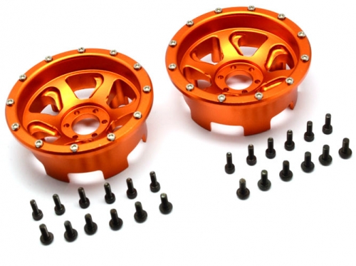 GPM Racing Axial Yeti Aluminium Front/Rear 2.2 Wheels Beadlock (6 Poles Swirl) - 2Pairs Set Orange