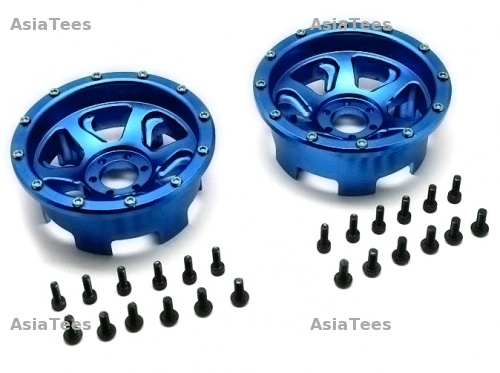 GPM Racing Axial Yeti Aluminium Front/Rear 2.2 Wheels Beadlock (6 Poles Swirl) - 1 Pair Set Blue