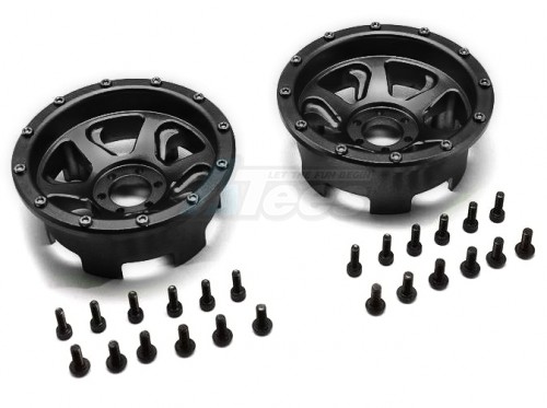 GPM Racing Axial Yeti Aluminium Front/Rear 2.2 Wheels Beadlock (6 Poles Swirl) - 1 Pair Set Black