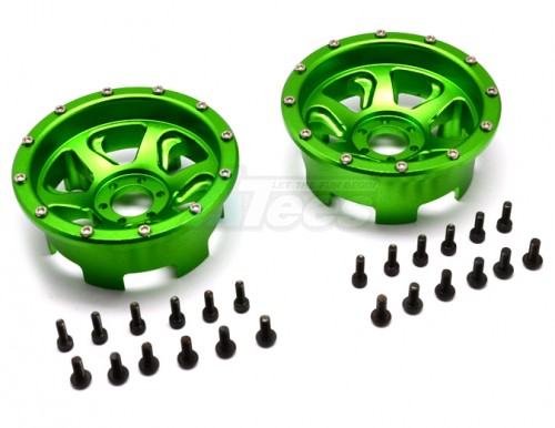GPM Racing Axial Yeti Aluminium Front/Rear 2.2 Wheels Beadlock (6 Poles Swirl) - 1 Pair Set Green