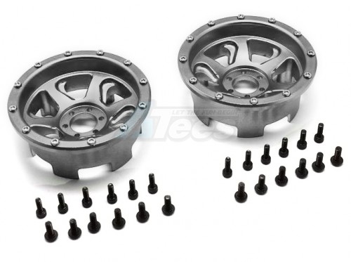 GPM Racing Axial Yeti Aluminium Front/Rear 2.2 Wheels Beadlock (6 Poles Swirl) - 1 Pair Set Gun Metal