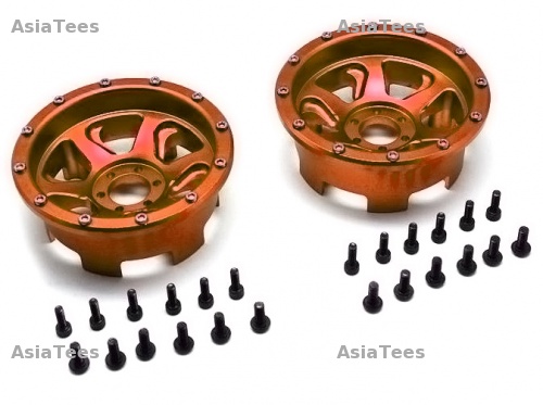 GPM Racing Axial Yeti Aluminium Front/Rear 2.2 Wheels Beadlock (6 Poles Swirl) - 1 Pair Set Orange