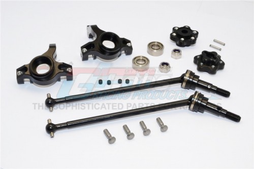 GPM Racing Axial Yeti Aluminium Front Knuckle Arm With Hex Adapters & Steel Front Cvd Drive Shaft - 6Pcs Set (Thickness Design) Black