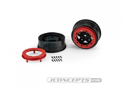 JConcepts Miscellaneous All Tremor, Slash Narrow Front Wheel - Black Wheel / Red Beadlock - 2pc
