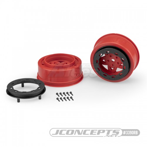 JConcepts Miscellaneous All Tremor, Slash Narrow Front Wheel - Red Wheel / Black Beadlock - 2pc