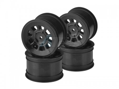 JConcepts Miscellaneous All 9 Shot 2.2 Inch Rear Wheel Fit for B6.1, B64 | YZ2, YZ4 | XB2, XB4 | RB7, ZX7 | SRX-2, SDX-4 | KC, KD, L1 | D418 - 4pc Black
