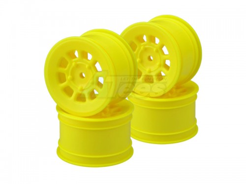 JConcepts Miscellaneous All 9 Shot 2.2 Inch Rear Wheel Fit for B6.1, B64 | YZ2, YZ4 | XB2, XB4 | RB7, ZX7 | SRX-2, SDX-4 | KC, KD, L1 | D418 - 4pc Yellow