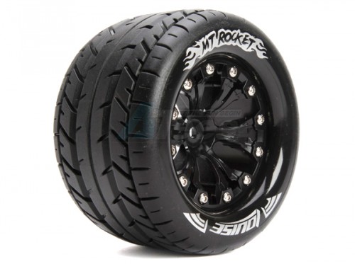Louise RC Traxxas Rustler VXL Louise 1/10 MT-Rocket Traxxas Style Bead 2.8 Monster Truck Tire Soft Compound / Black Rim / 0 Offset (rear)