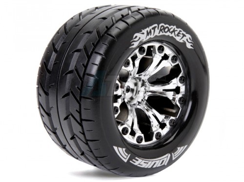 Louise RC Traxxas Stampede VXL Louise 1/10 MT-Rocket Traxxas Style Bead 2.8 Monster Truck Tire Soft Compound / Chrome Rim / 1/2 Offset (for Jato 2WD Rear)