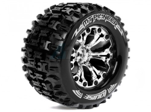Louise RC Traxxas Stampede VXL Louise 1/10 MT-Pioneer Traxxas Style Bead 2.8 Monster Truck Tire Soft Compound / Chrome Rim / 1/2 Offset (for JATO 2WD Rear)