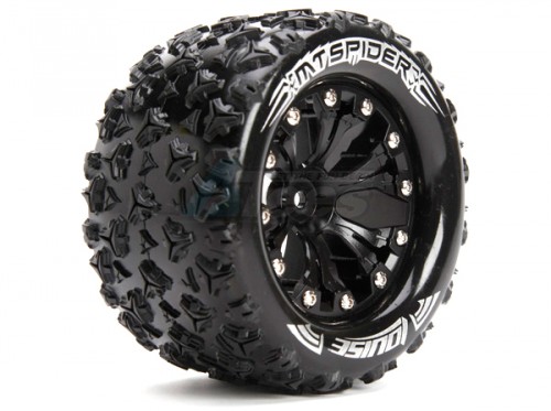Louise RC Traxxas Stampede VXL Louise 1/10 MT-SPIDER Traxxas Style Bead 2.8 Monster Truck Tire Soft Compound / Black Rim / 1/2 Offset (for JATO 2WD Rear)