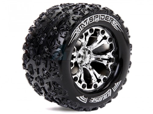 Louise RC Traxxas Stampede VXL Louise 1/10 MT-Spider Traxxas Style Bead 2.8 Monster Truck Tire Soft Compound / Chrome Rim / 1/2 Offset (for Jato 2wd Rear)