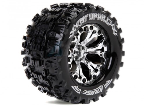 Louise RC Traxxas Stampede VXL Louise 1/10 MT-UPHILL Traxxas Style Bead 2.8 Monster Truck Tire Soft Compound / Chrome Rim / 1/2 Offset (for Jato 2WD Rear)