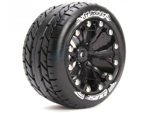 Louise RC Traxxas Jato Louise 1/10 ST-Rocket Traxxas Style Bead 2.8 Stadium Truck Tire Soft Compound / Black Rim / Bearing (for Gp Jato 2wd Front)