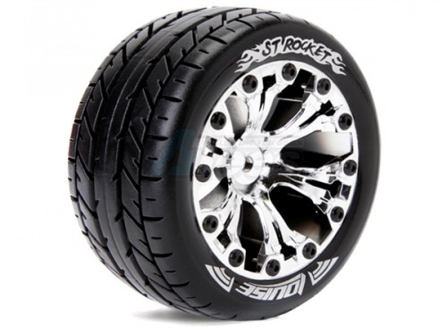 Louise RC Traxxas Stampede VXL Louise 1/10 ST-Rocket Traxxas Style Bead 2.8 Stadium Truck Tire Soft Compound / Chrome Rim / Bearing (for GP Jato 2WD Front)