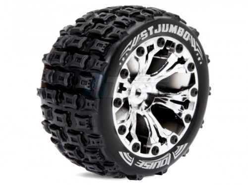 Louise RC Traxxas Stampede VXL 1/10 ST-JUMBO 2.8 Stadium Truck Wheel + Tire Set Traxxas Style Bead Soft Compound / Chrome / 1/2 Offset (for Jato 2wd Rear)
