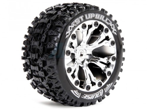 Louise RC Traxxas Stampede VXL 1/10 ST-UPHILL 2.8 Inch Stadium Truck Wheel + Tire Set Traxxas Style Bead Soft Compound / Chrome / 1/2 Offset